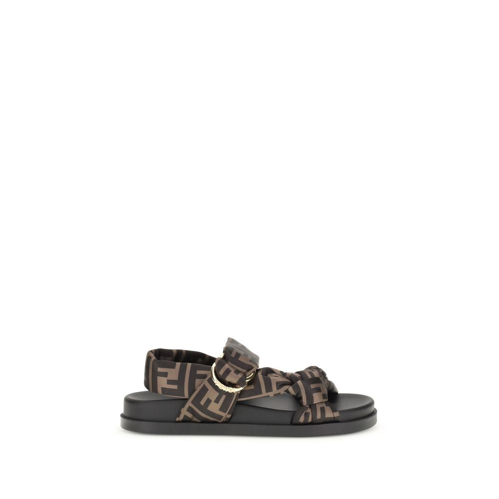 Fendi Brown Polyester Flat Sandals