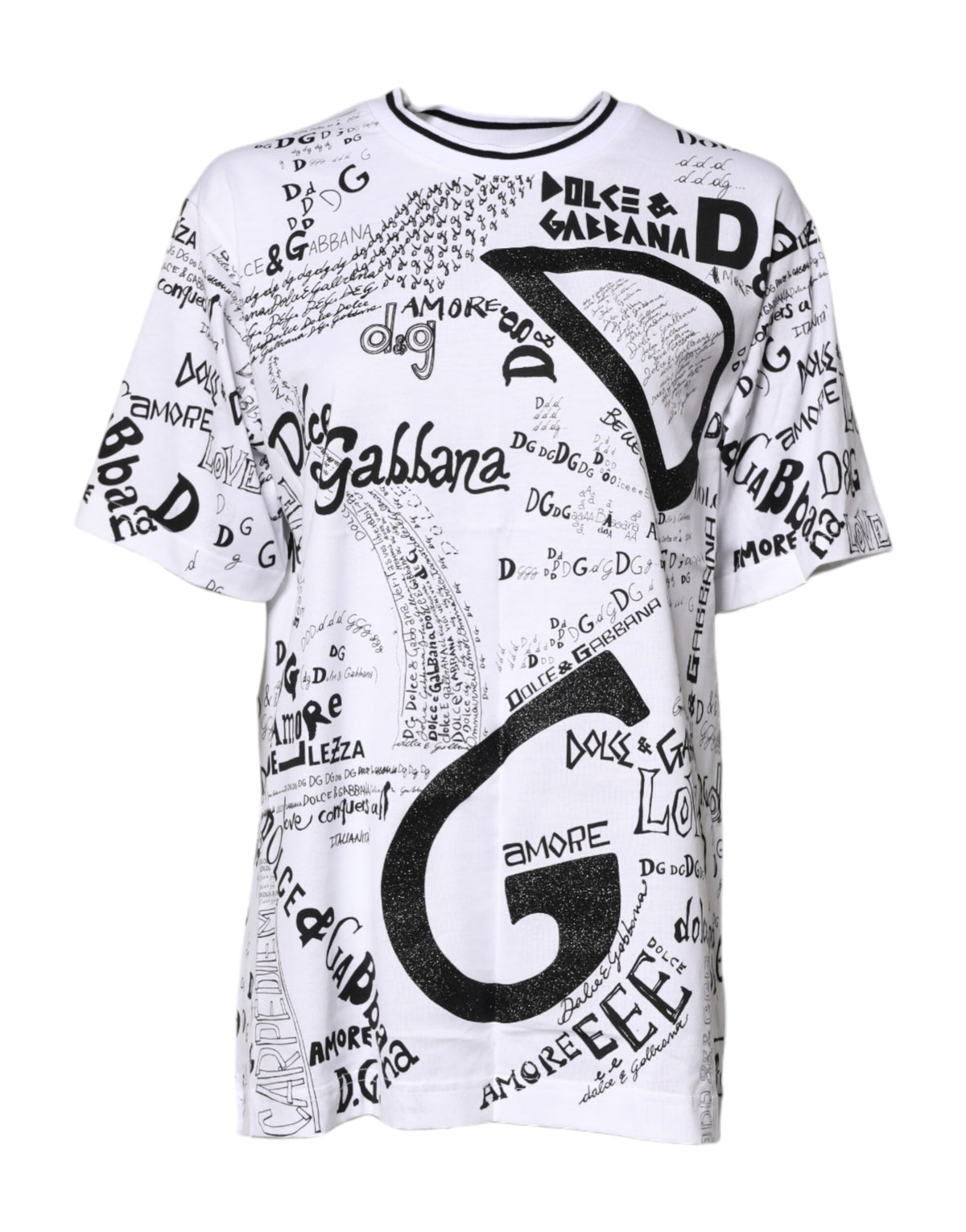 Dolce & Gabbana White Graffiti Print Cotton Crew Neck T-shirt