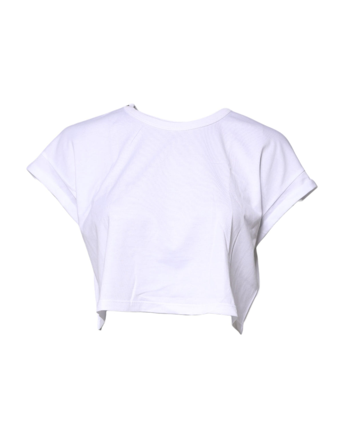 Dolce & Gabbana White Cotton Crew Neck Cropped T-shirt Top