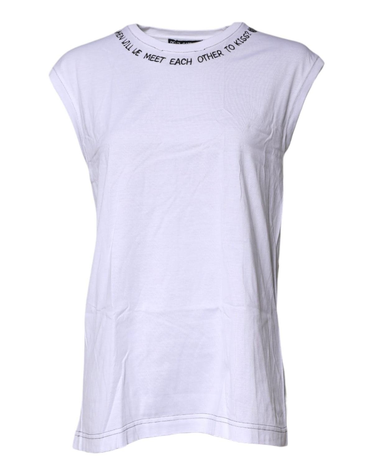 Dolce & Gabbana White Cotton Sleeveless Printed Tank T-shirt