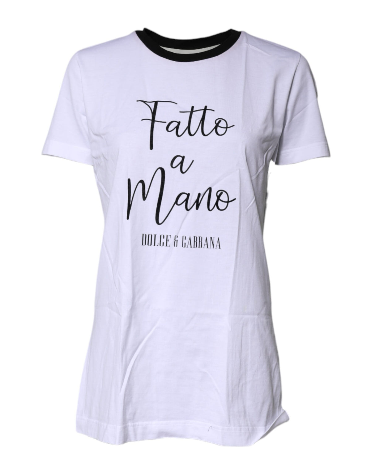 Dolce & Gabbana White Printed Round Neck Top Cotton T-shirt