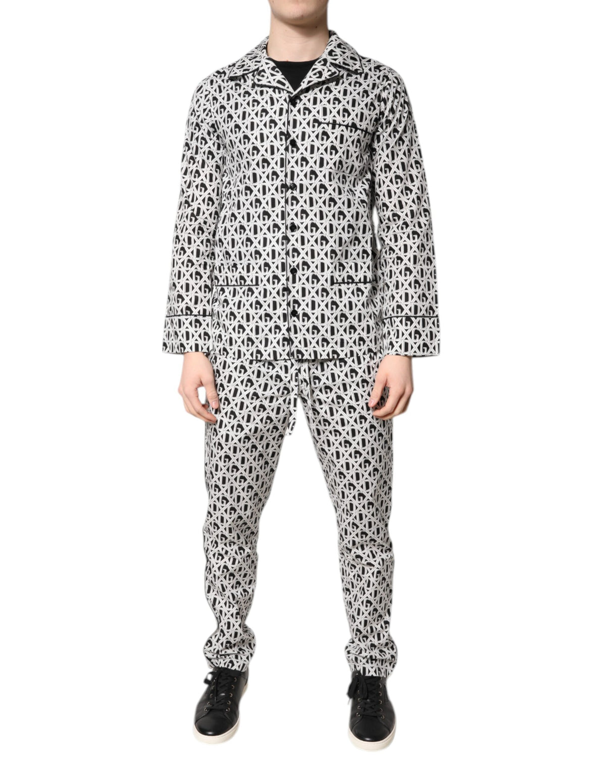 Dolce & Gabbana Black White DG Print Cotton Pajama Set Sleepwear