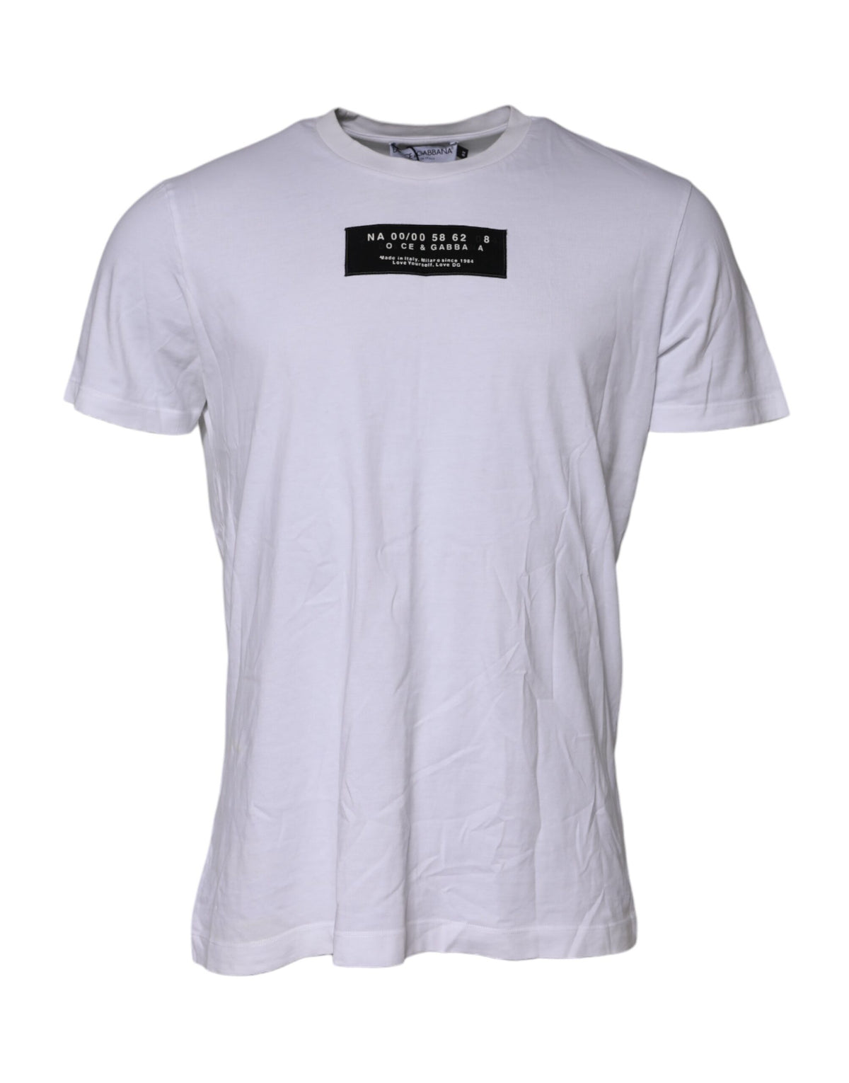 Dolce & Gabbana White Cotton Logo Patch Crew Neck T-shirt