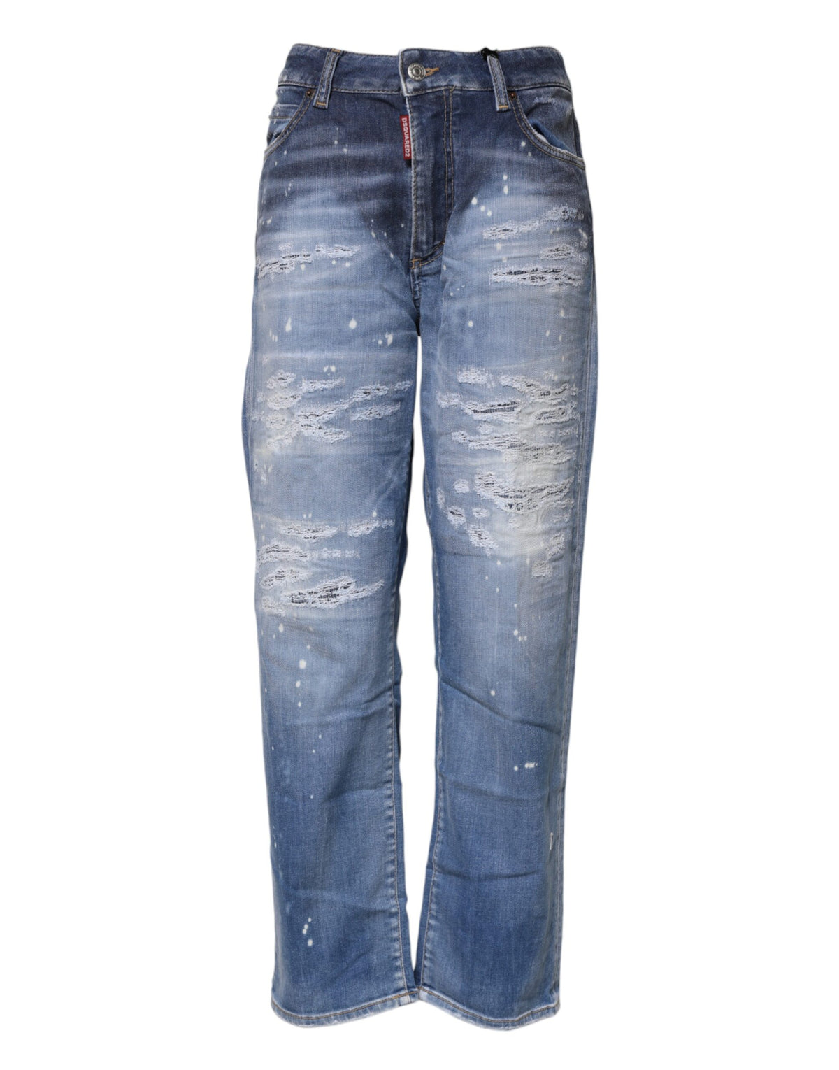 Dsquared² Blue Tattered Cotton Mid Waist Straight Denim Jeans