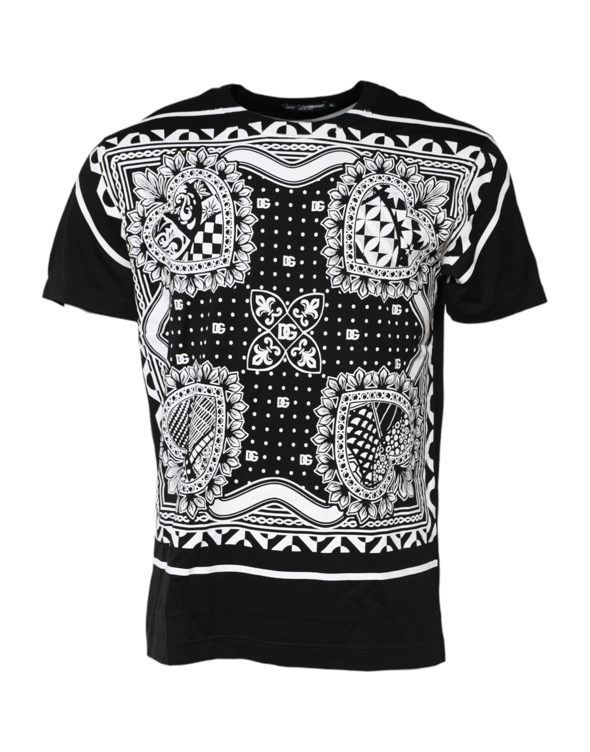Dolce & Gabbana Black Bandana Print Cotton Crew Neck T-shirt