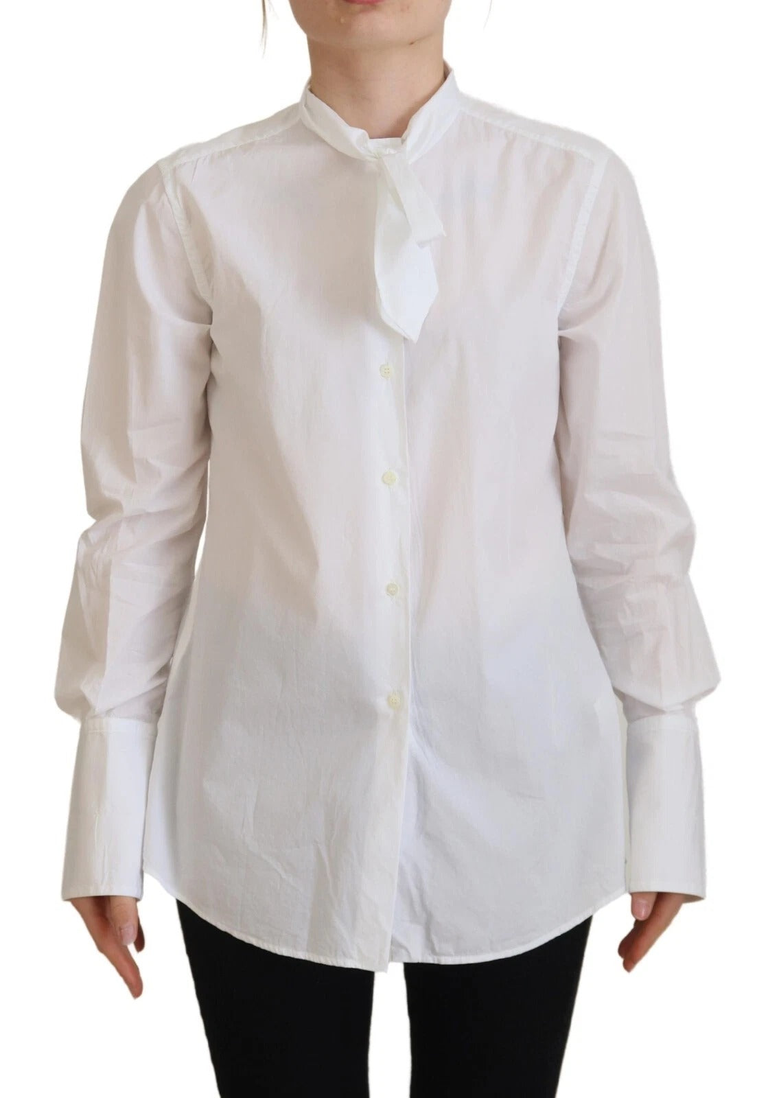 Dolce & Gabbana White Cotton Collared Long Sleeves Formal Top