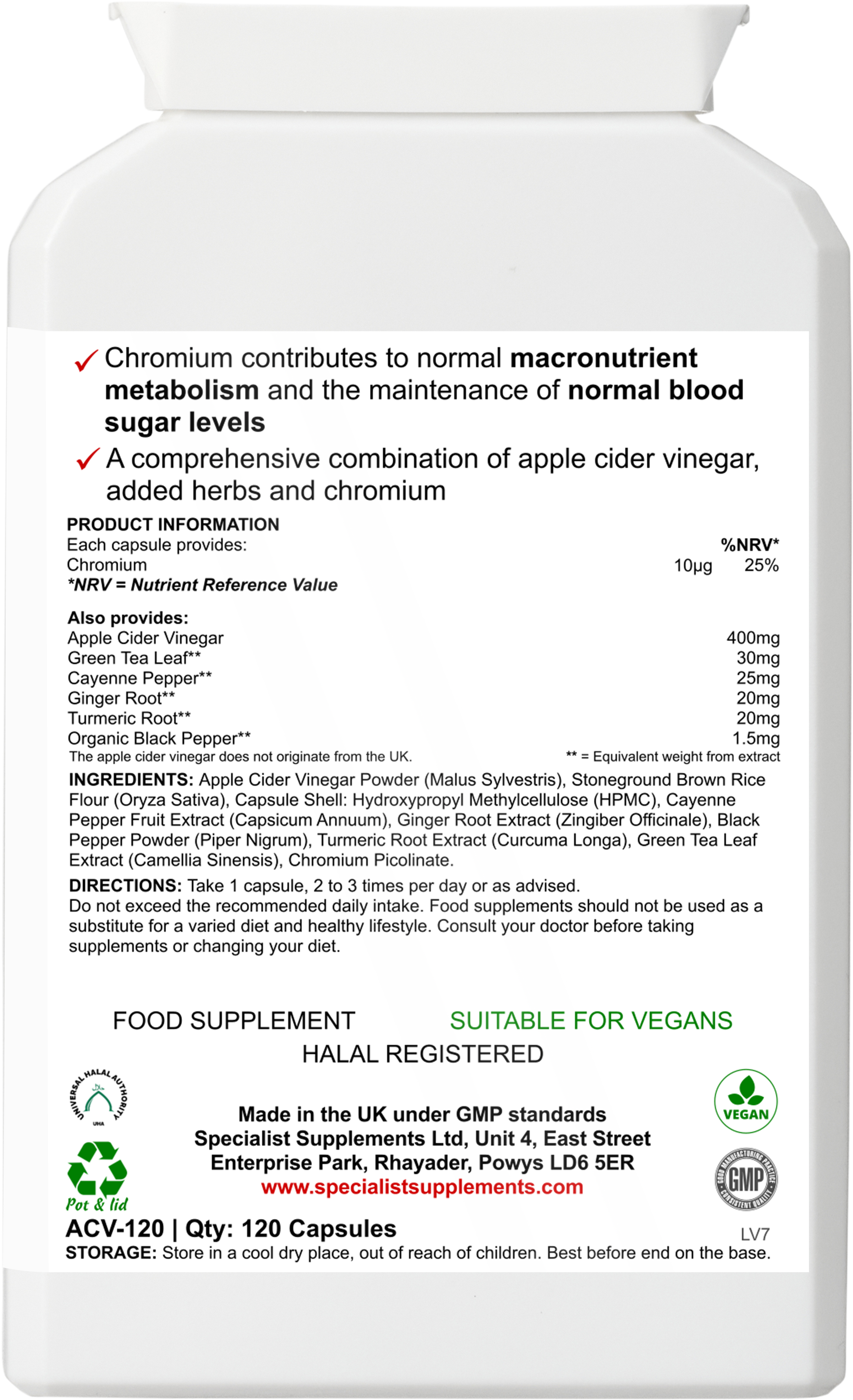 Apple Cider Vinegar Complex - back of pack