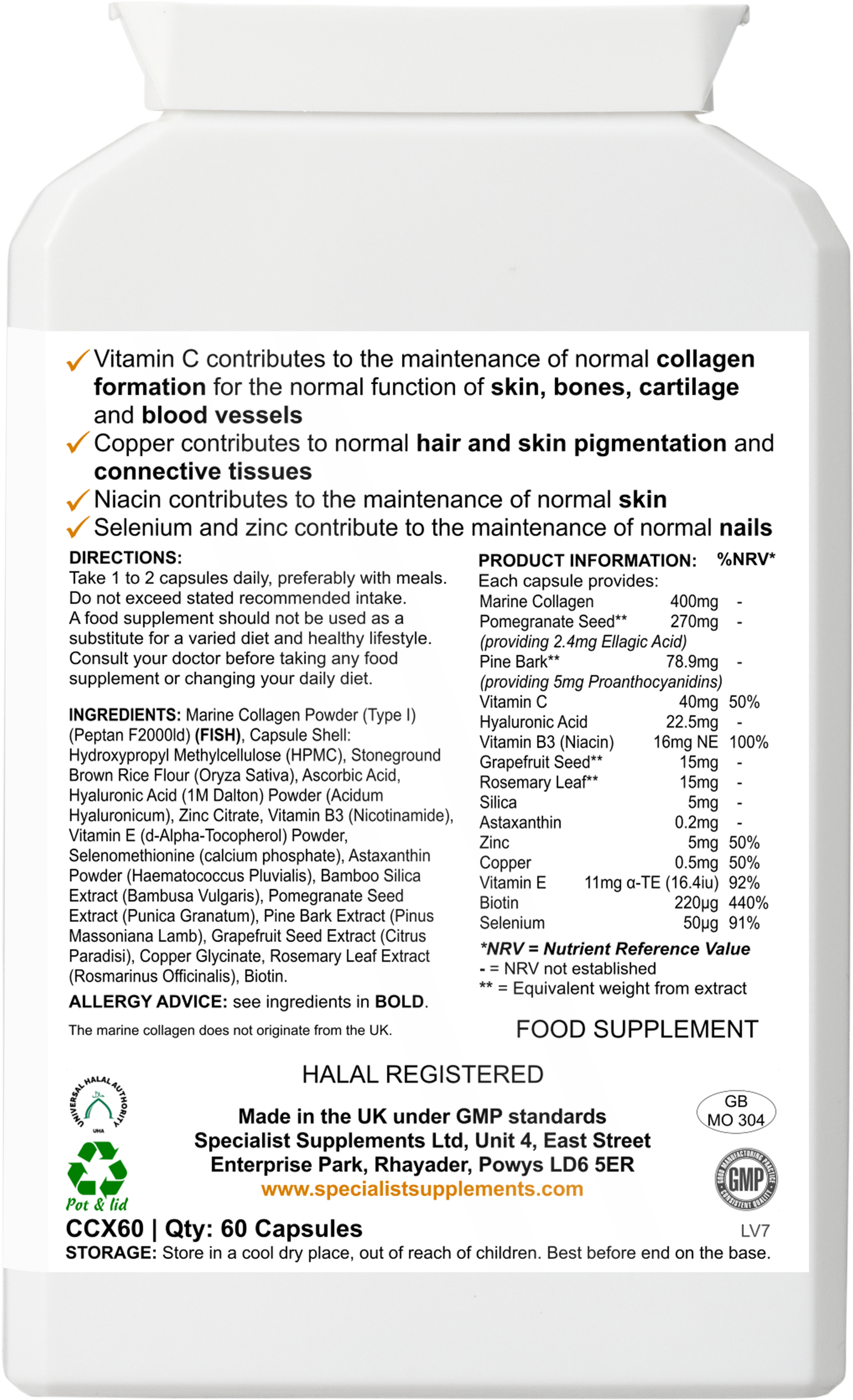 Collagen Ultra Beauty - back of pack