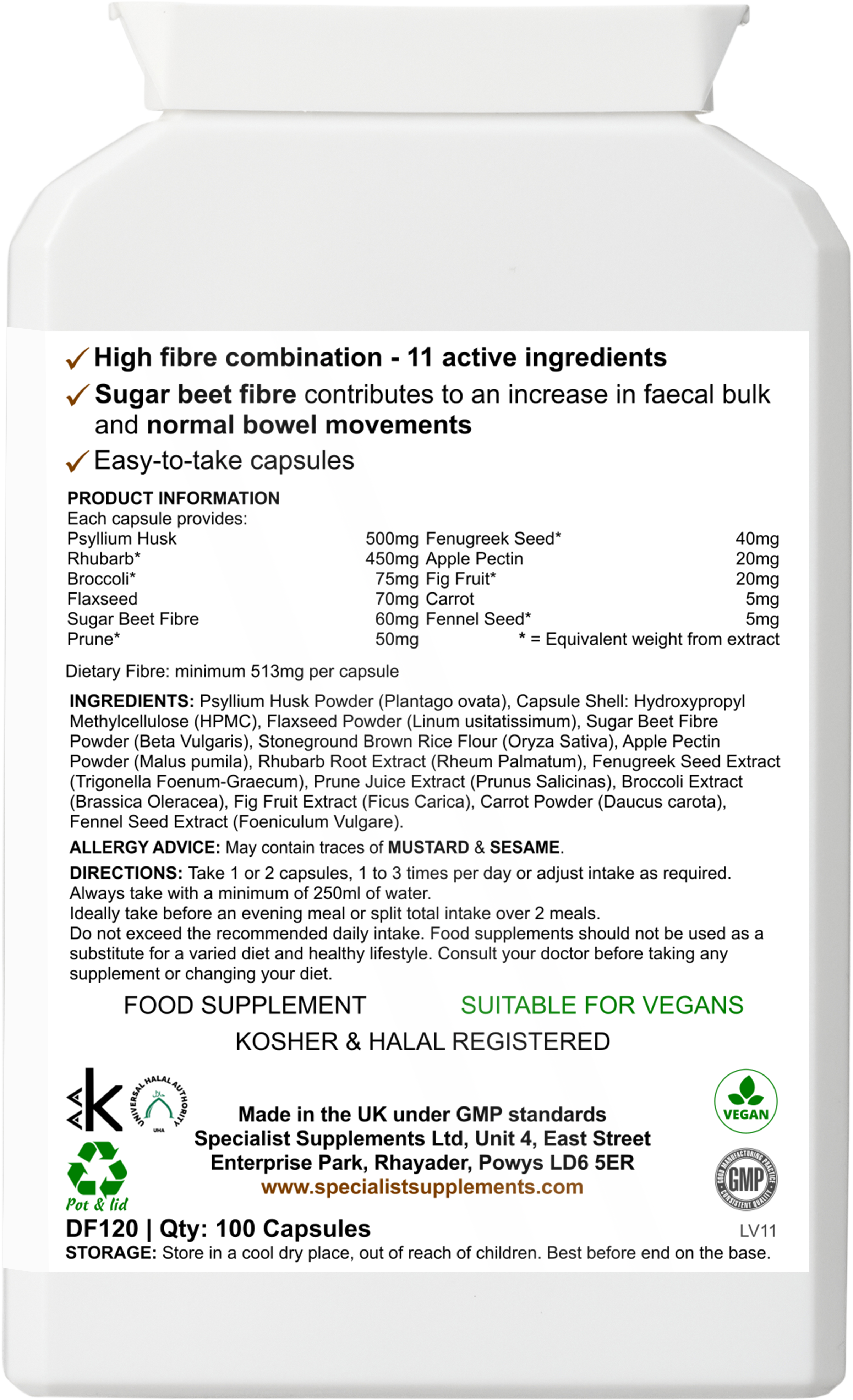 Dietary Fibre Complex - back of pack
