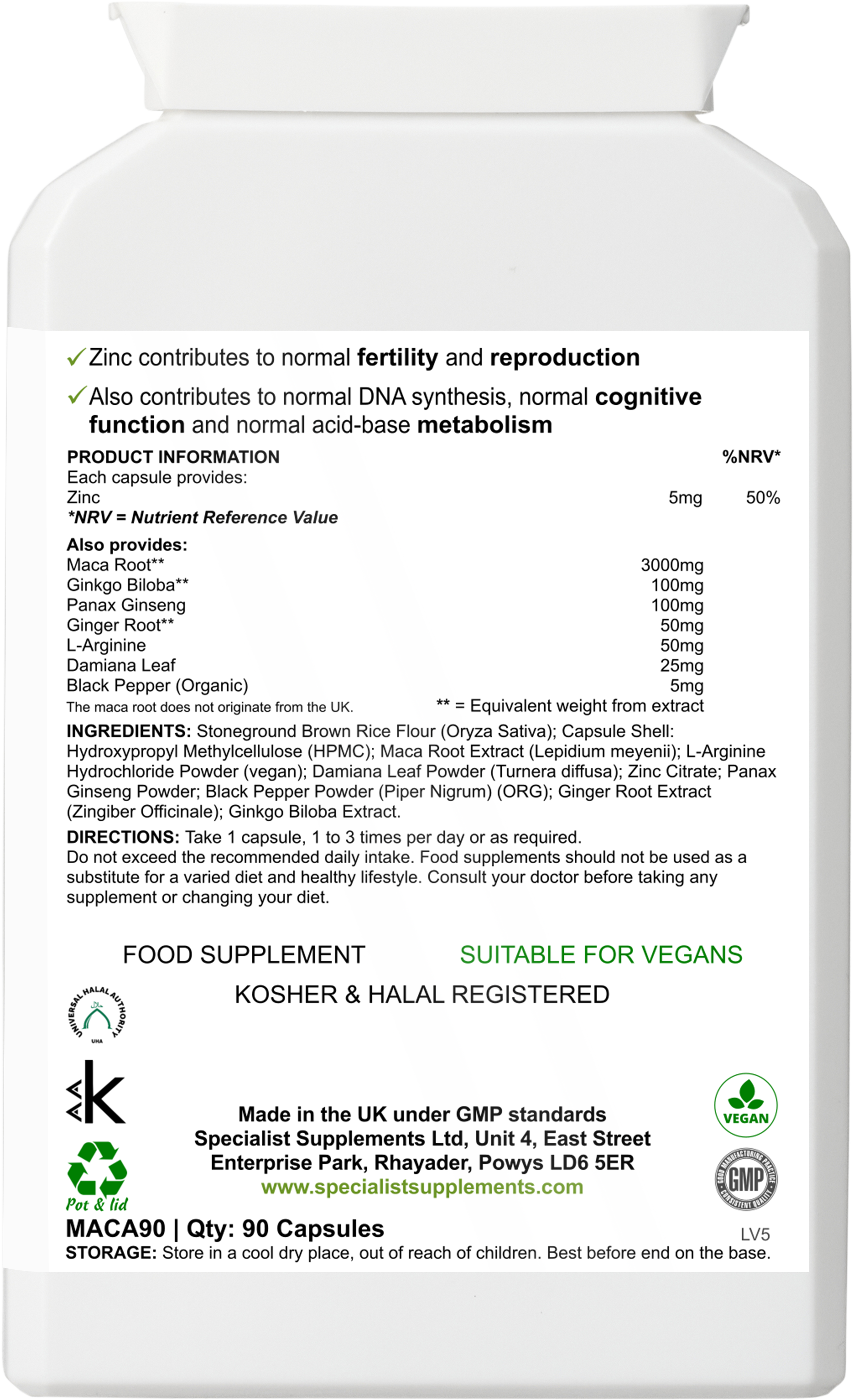 Maca Complex Plus - back of pack