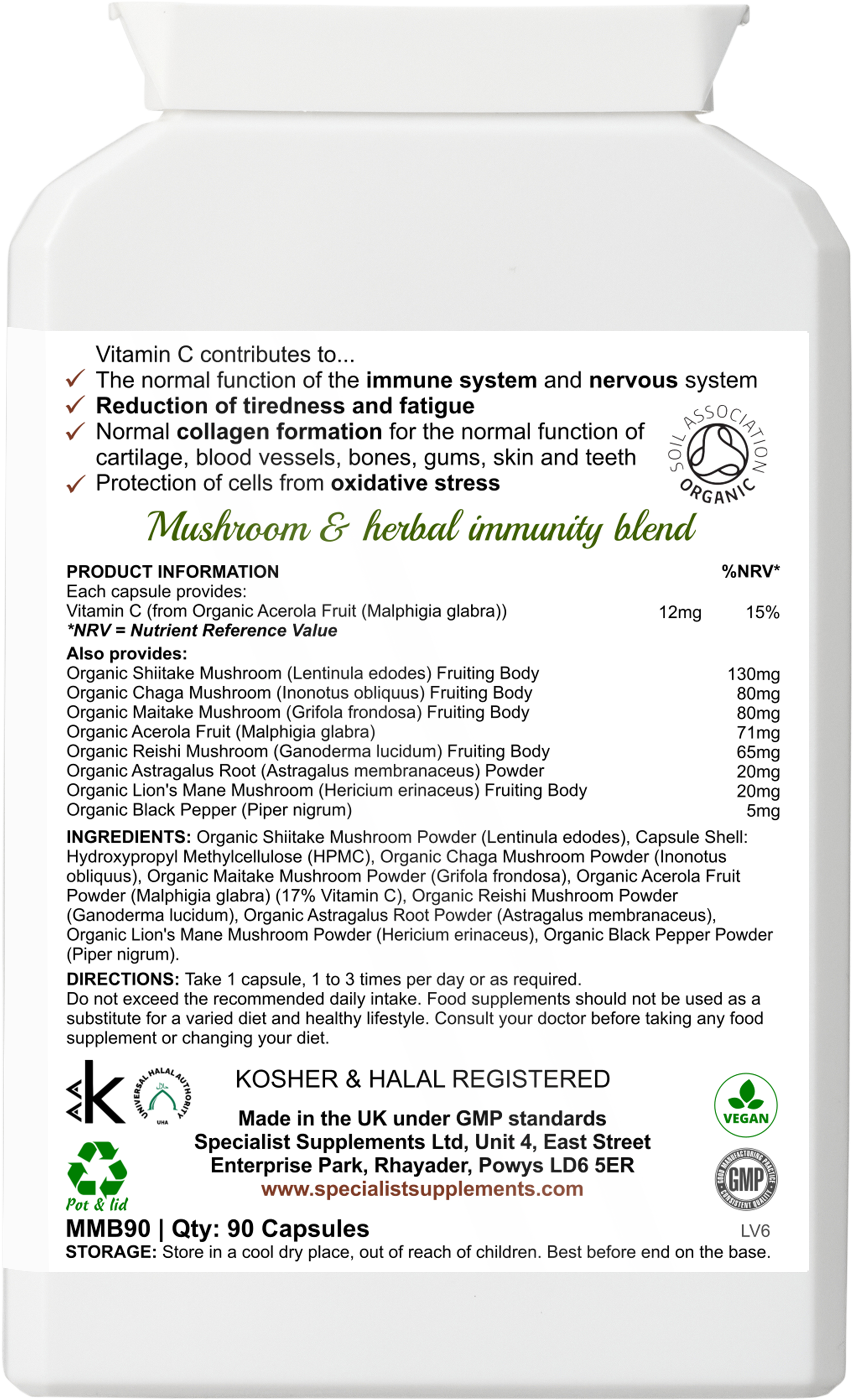 Multi-Mushroom Organic Complex - back of pack