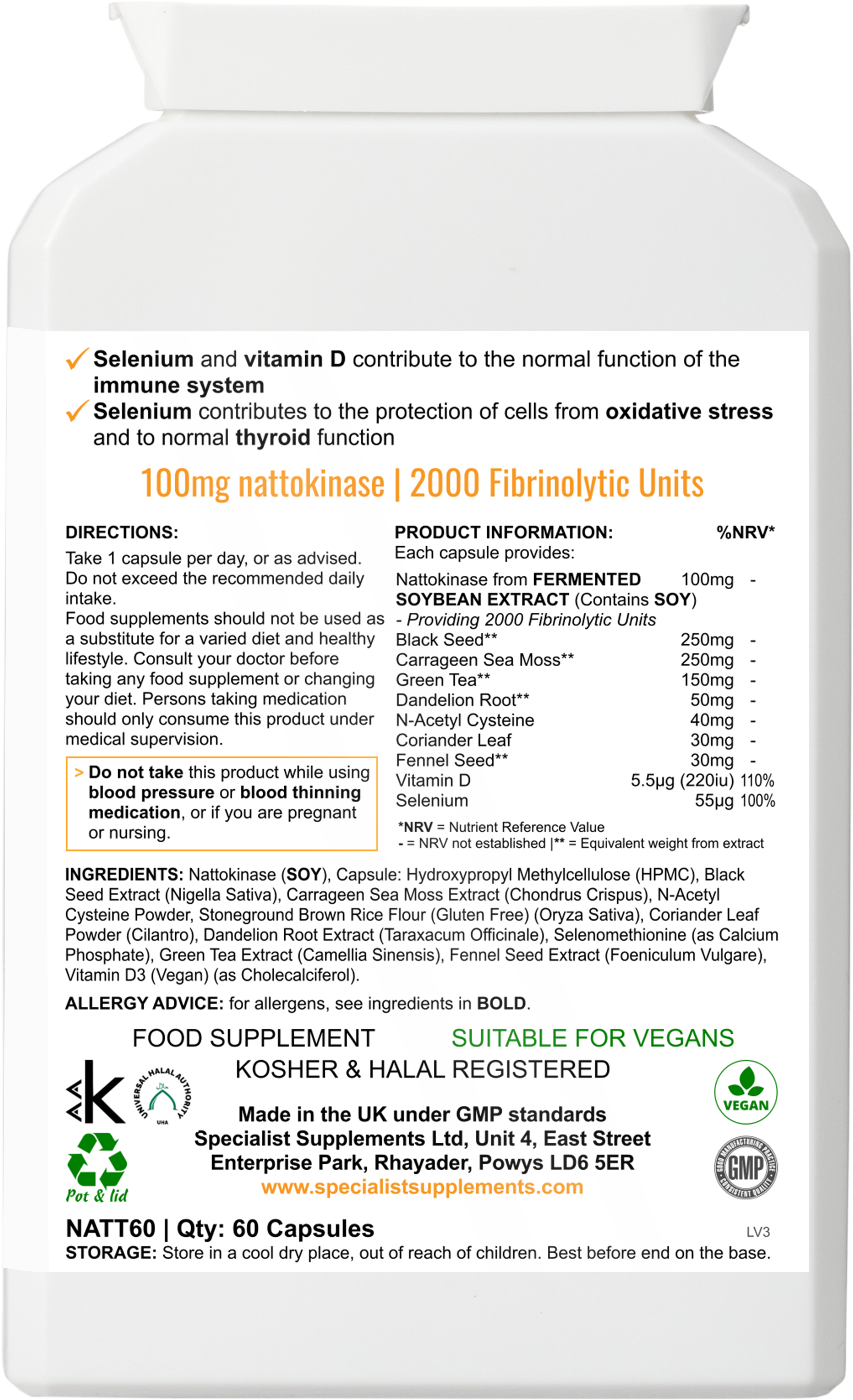 Nattokinase Power Complex - back of pack