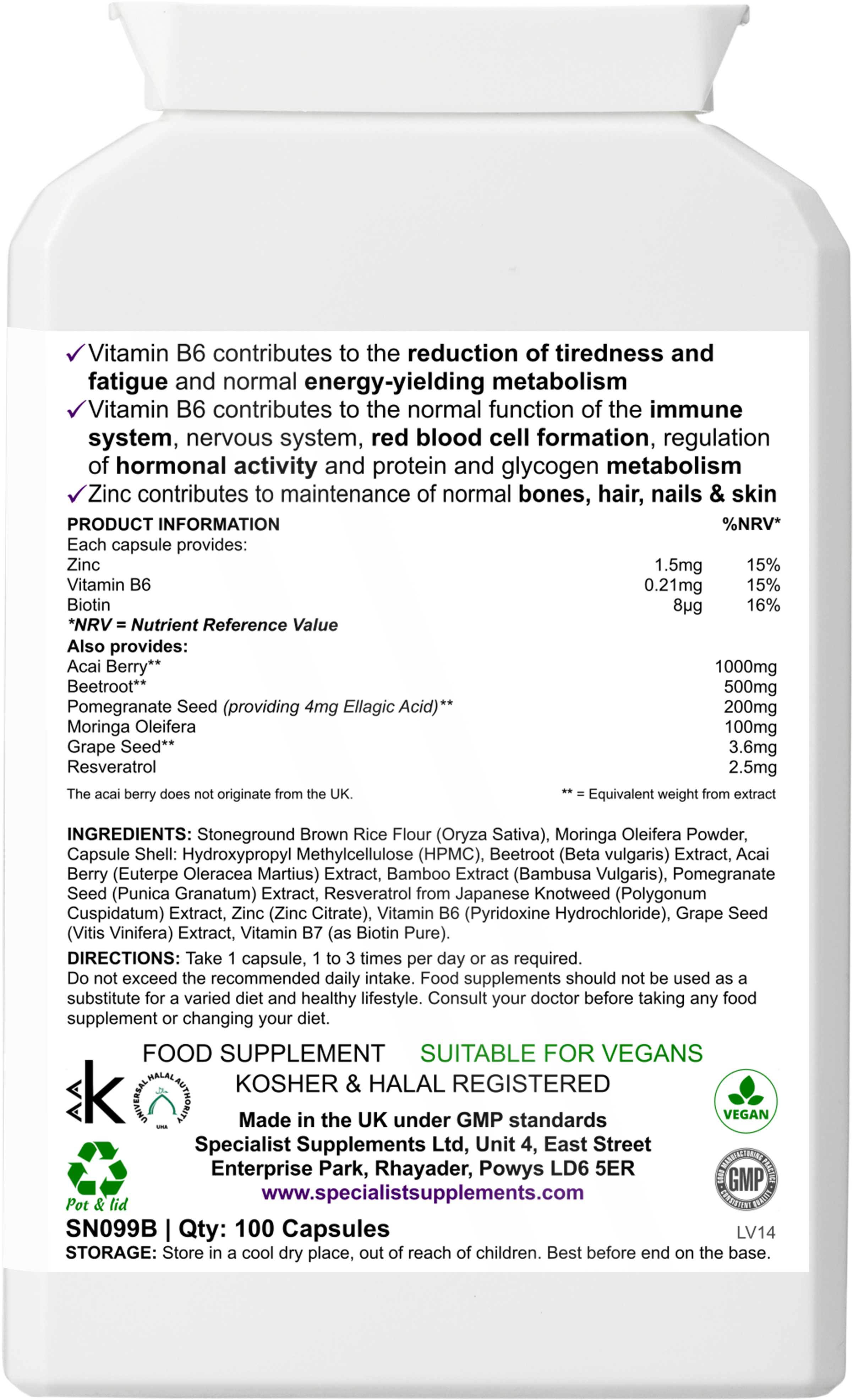 Acai Immuno Defence - back of pack